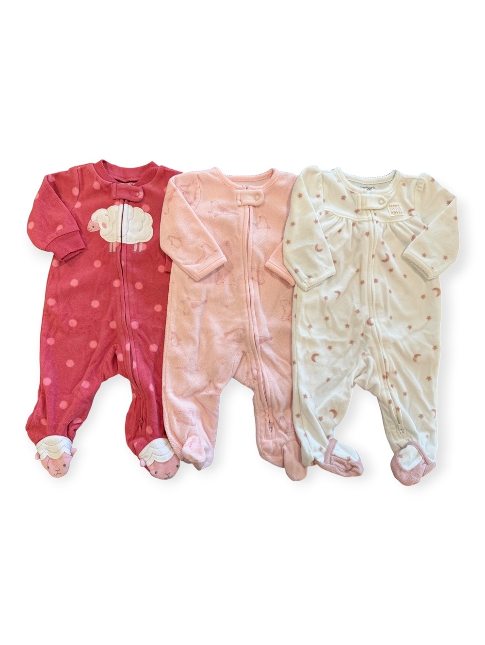 Carter's Girls' 3M Fleece Footed Sleepers, Set of 3, Sheep, Stars and Moon